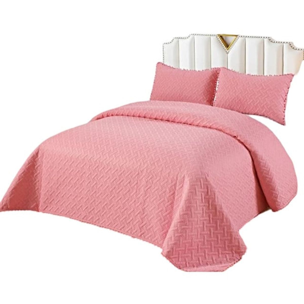 GENERICO - CUBRECAMA QUILT DE VERANO CON POMPONES  PLAZA Y MEDIA UNICOLOR