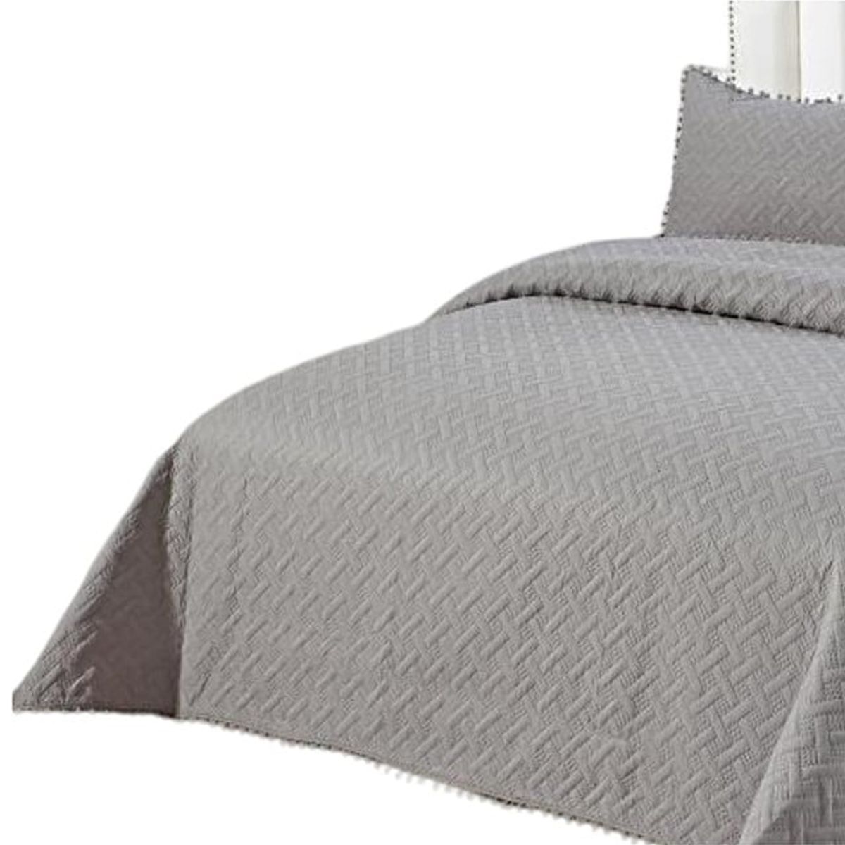 GENERICO - CUBRECAMA QUILT DE VERANO CON POMPONES  PLAZA Y MEDIA UNICOLOR