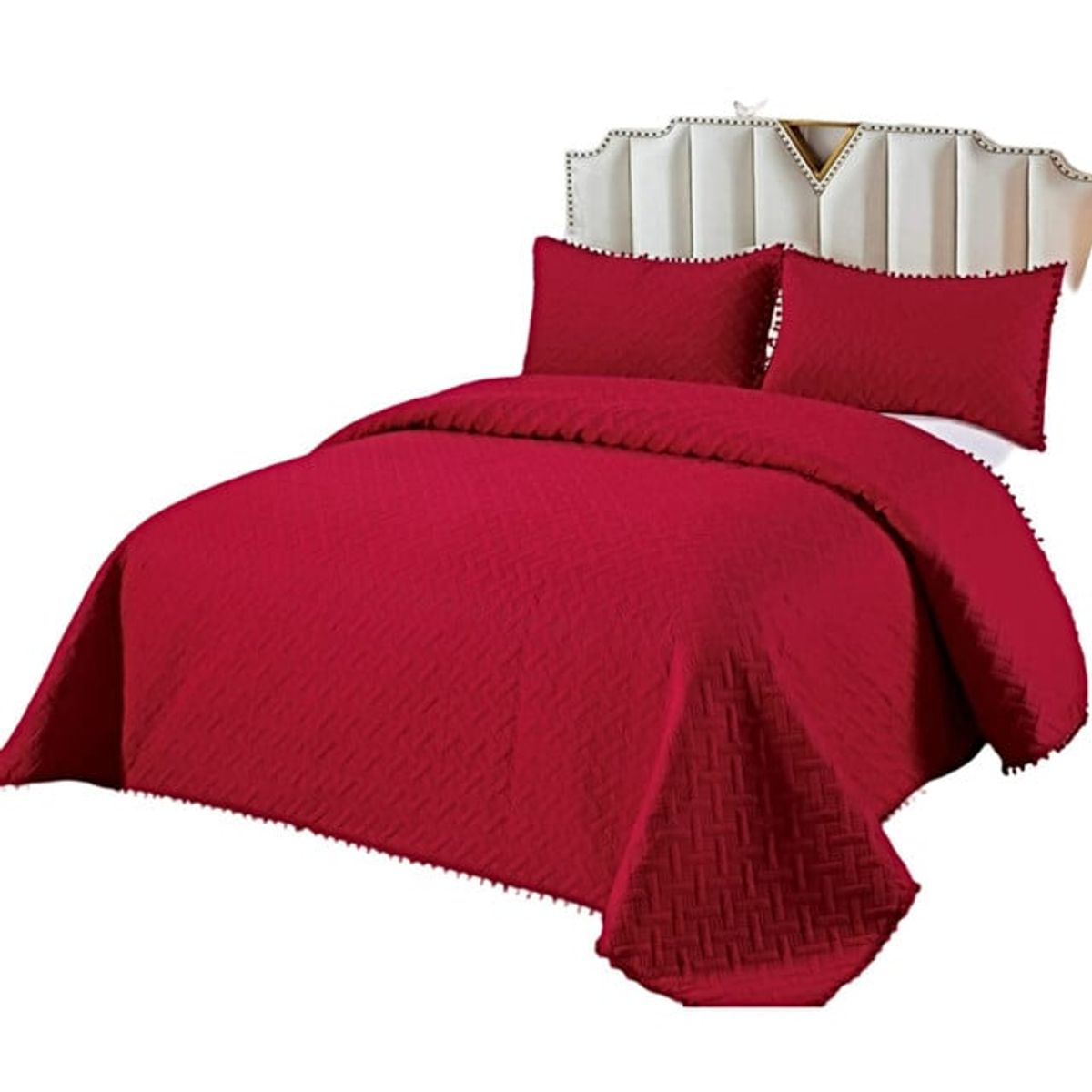 GENERICO - CUBRECAMA QUILT DE VERANO CON POMPONES  PLAZA Y MEDIA UNICOLOR