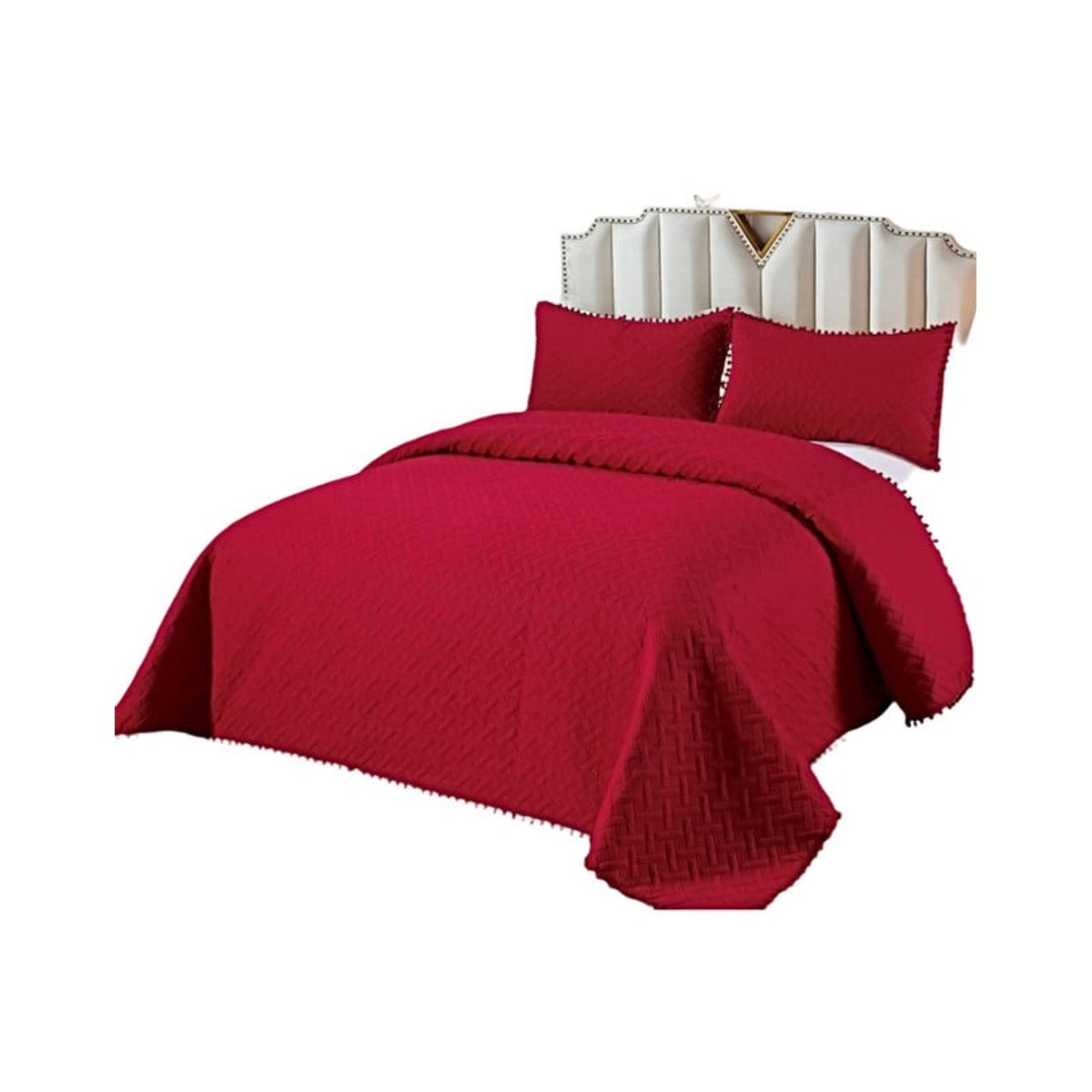 GENERICO - CUBRECAMA QUILT DE VERANO CON POMPONES  PLAZA Y MEDIA UNICOLOR