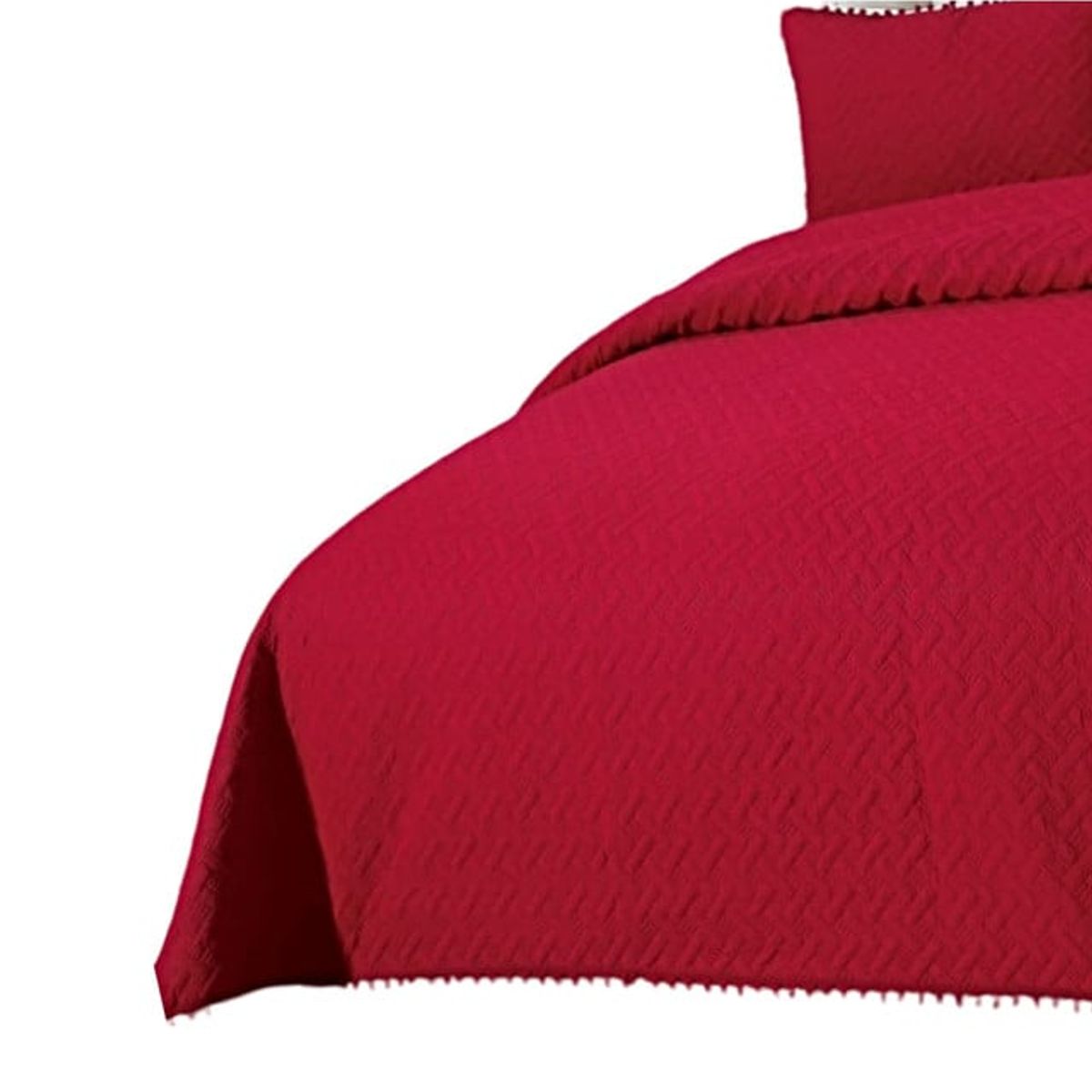 GENERICO - CUBRECAMA QUILT DE VERANO CON POMPONES  PLAZA Y MEDIA UNICOLOR