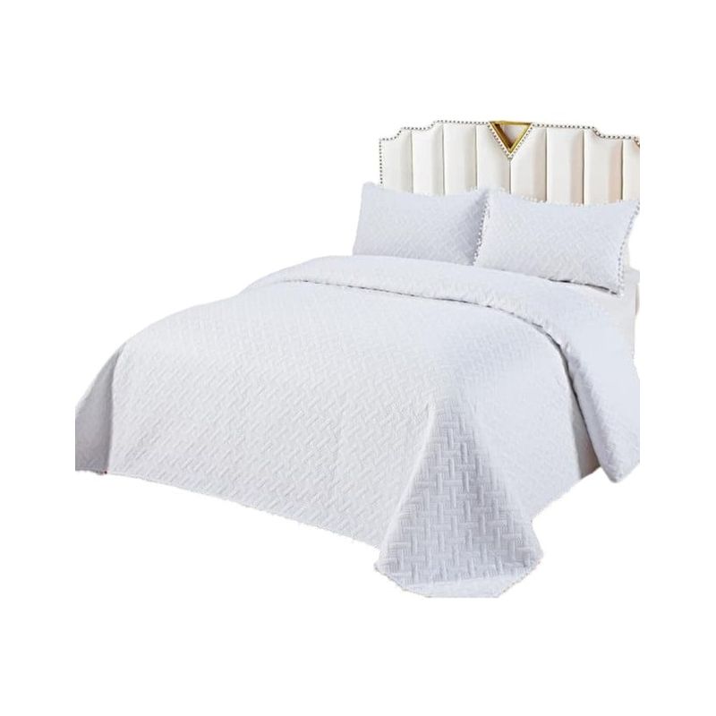 GENERICO - CUBRECAMA QUILT DE VERANO CON POMPONES  2 PLAZAS UNICOLOR