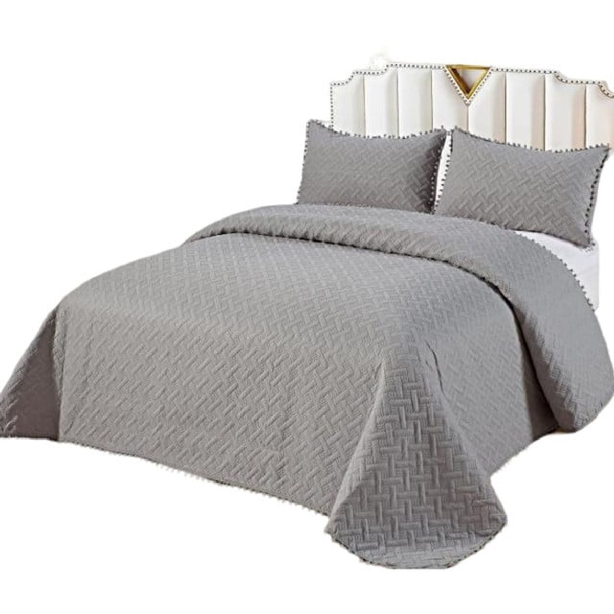 GENERICO - CUBRECAMA QUILT DE VERANO CON POMPONES  2 PLAZAS UNICOLOR