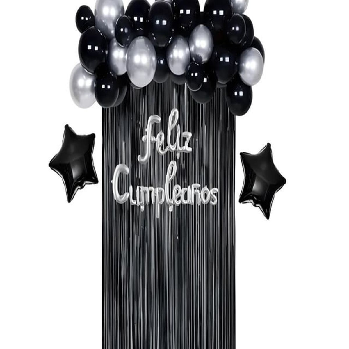 GENERICO - SET DE DECORACION CUMPLEAÑOS NEGRO Y PLATEADO 35 PIEZAS