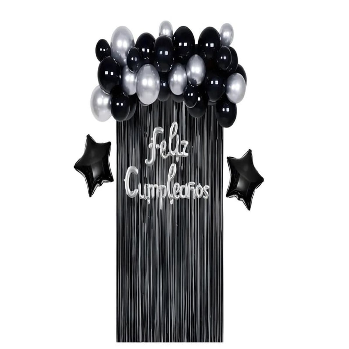 GENERICO - SET DE DECORACION CUMPLEAÑOS NEGRO Y PLATEADO 35 PIEZAS