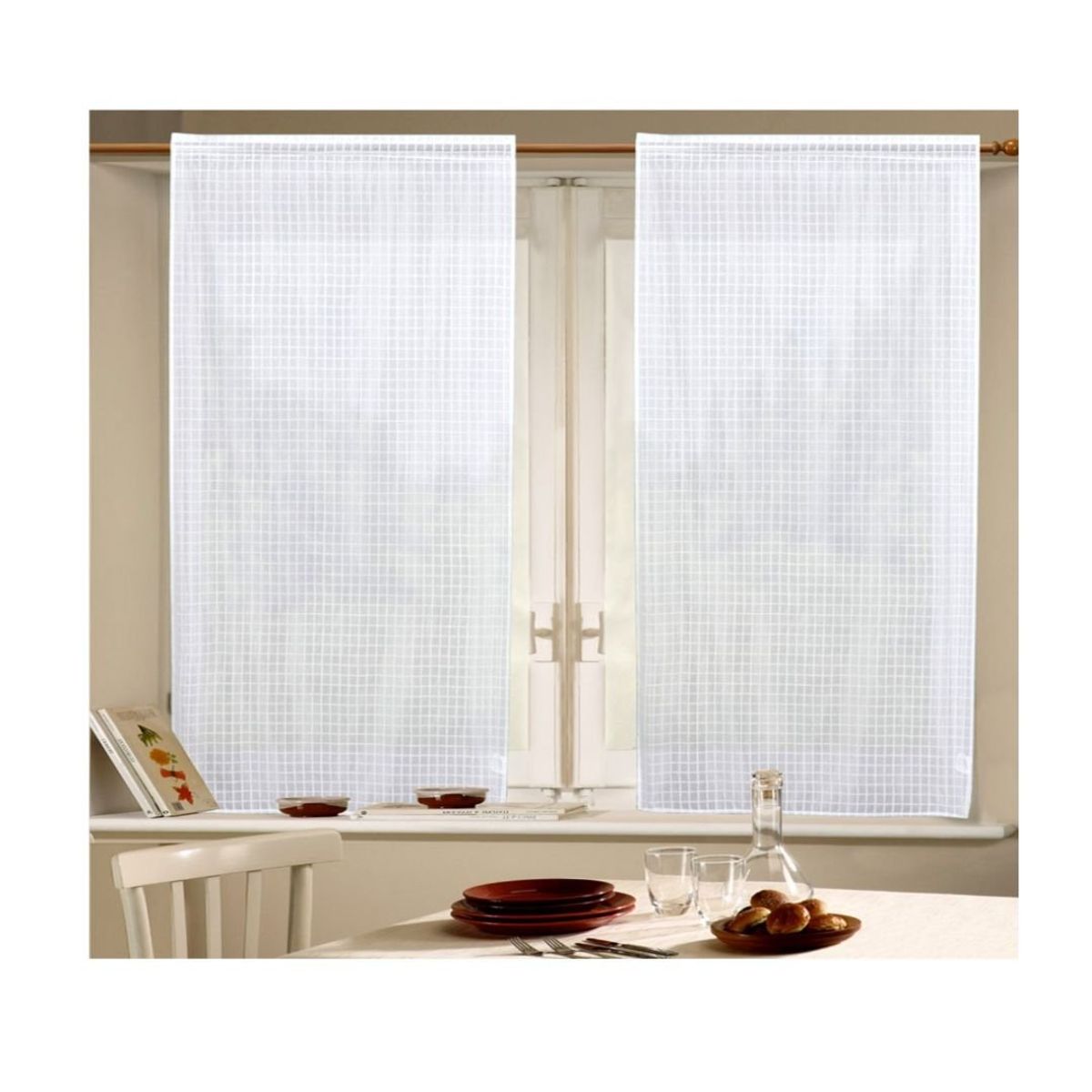 GENERICO - Cortina de Cocina de Hilo 150 x 70 cm - Blanco Cuadrille