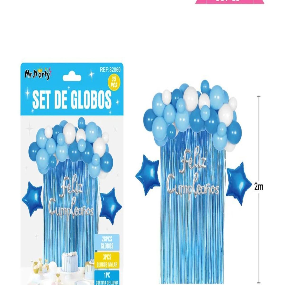 GENERICO - SET DE DECORACION PARA CUMPLEAÑOS AZUL 35 PIEZAS