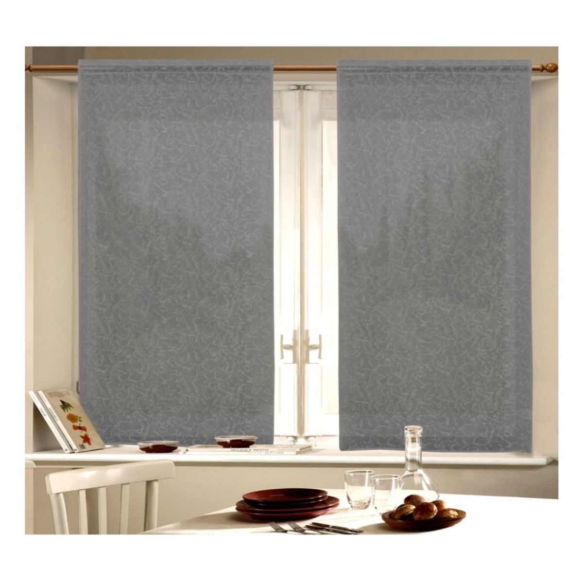 GENERICO - Cortina de Cocina de Hilo Diseño 150 x 70 cm - Gris