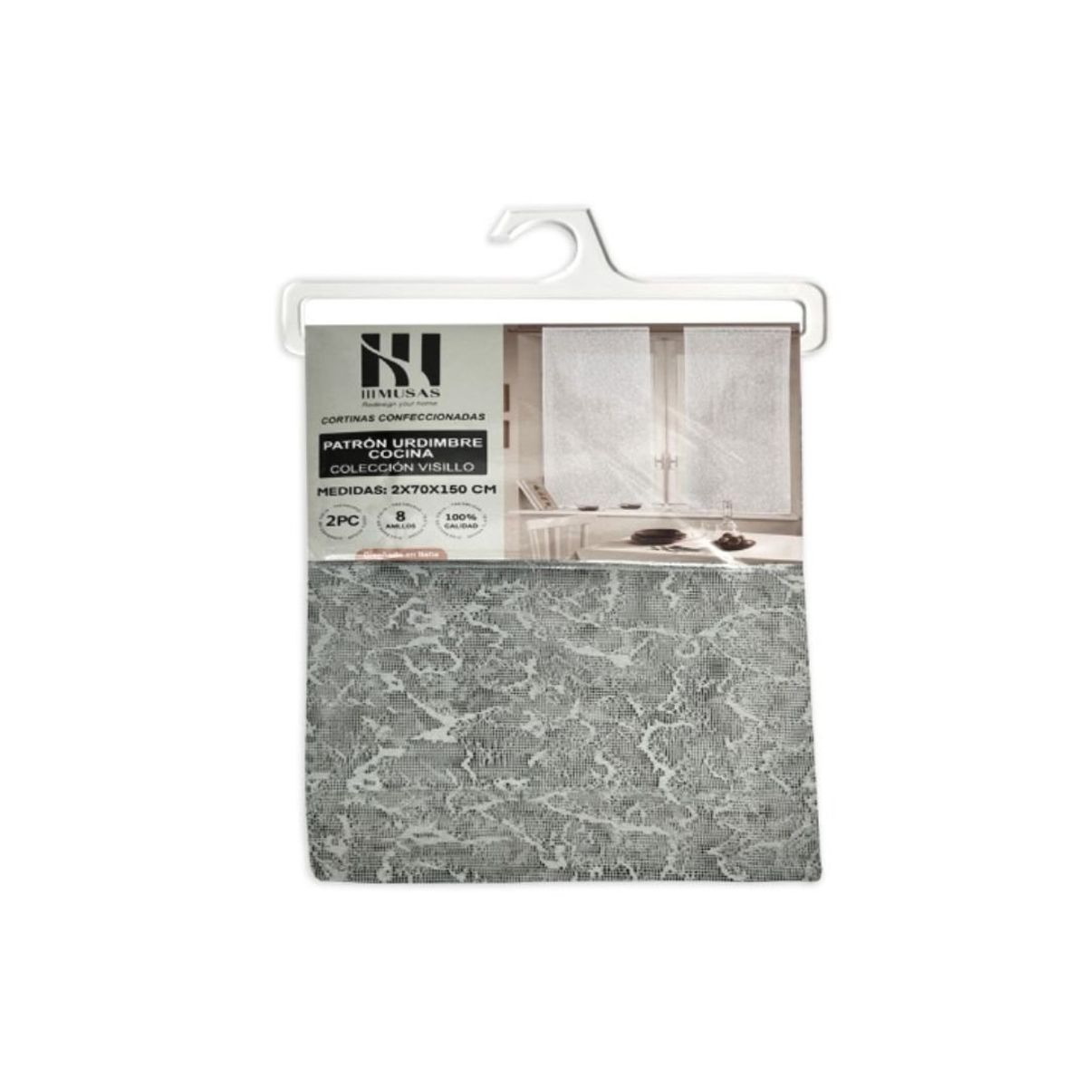 GENERICO - Cortina de Cocina de Hilo Diseño 150 x 70 cm - Gris