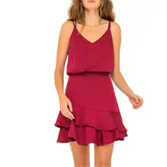 CAPRICHOSA - Mini vestido Burdeo satinado