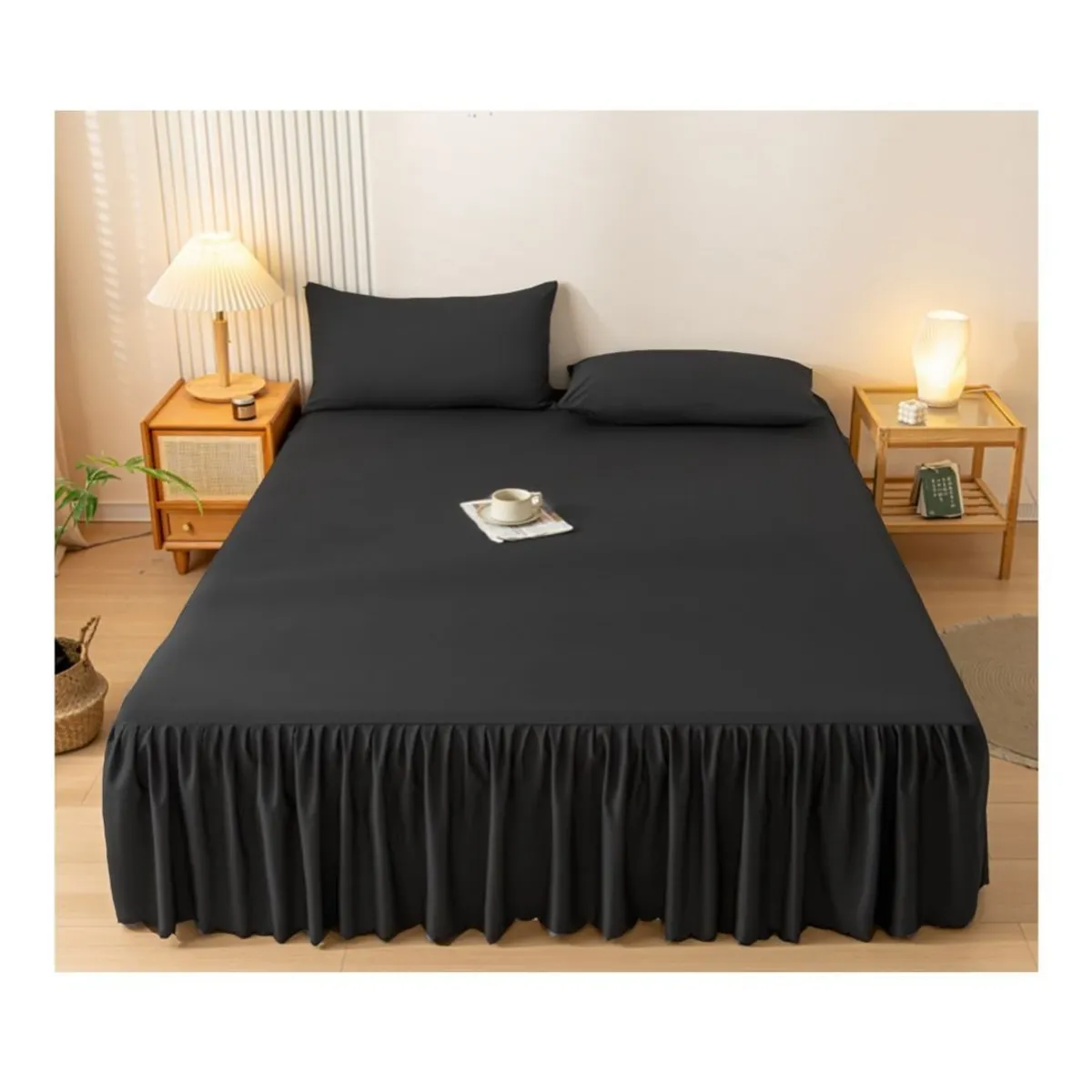 GENERICO - Faldón de Cama 2 Plazas Protector Base - Negro