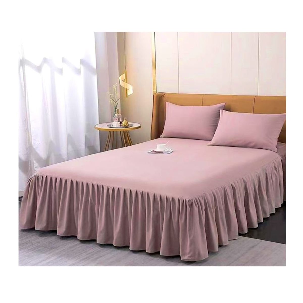 GENERICO - Faldón de Cama 2 Plazas Protector Base - Rosa