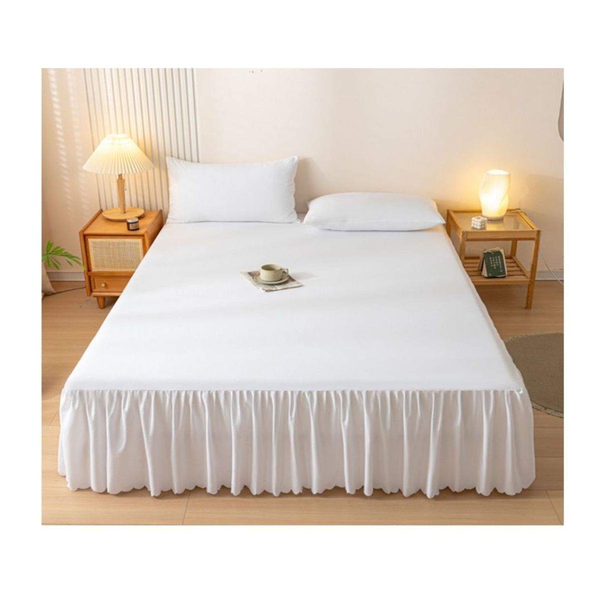 GENERICO - Faldón de Cama 2 Plazas Protector Base - Blanco