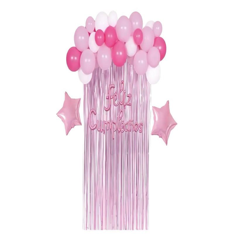 GENERICO - SET DE DECORACION PARA CUMPLEAÑOS ROSA 35 PIEZAS