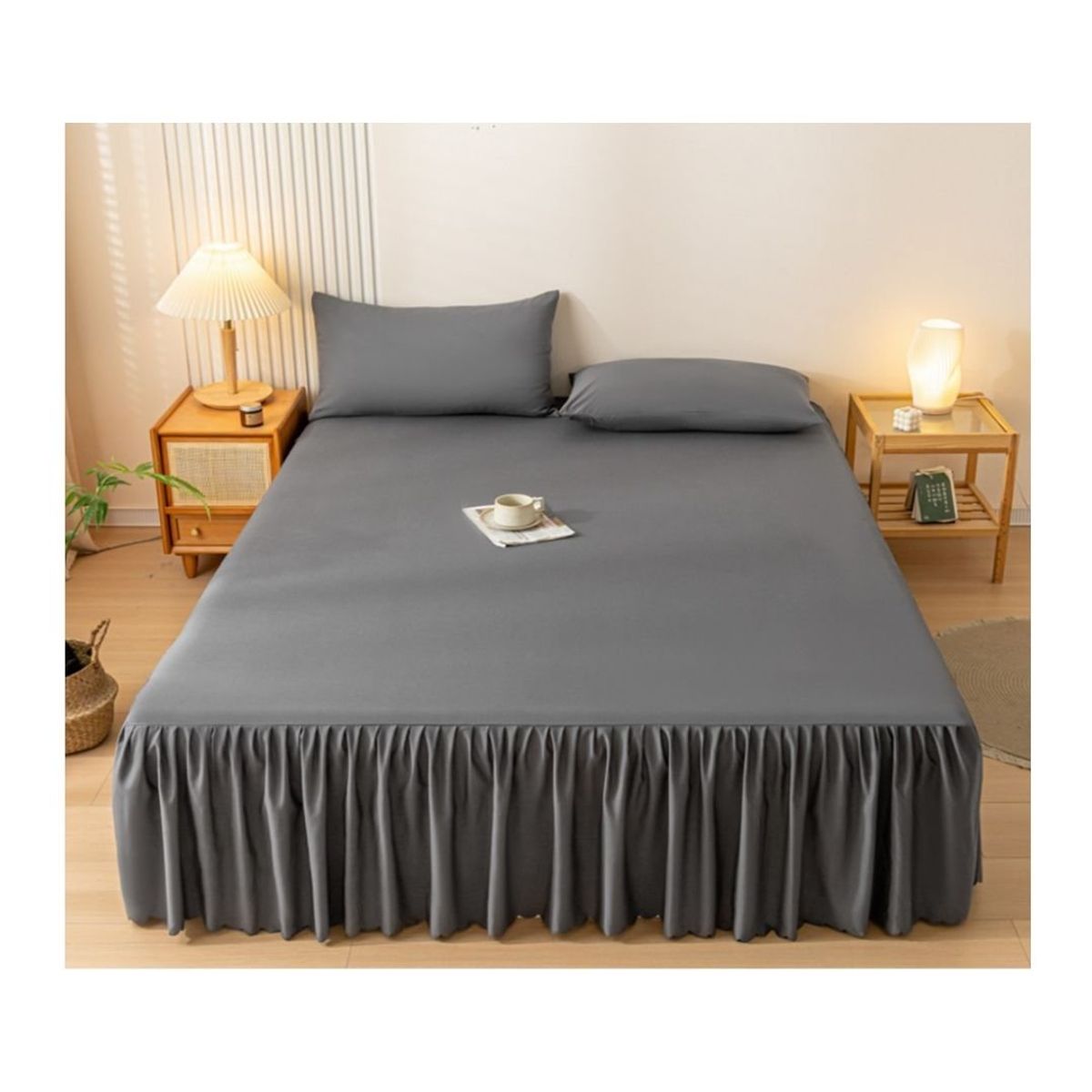 GENERICO - Faldón de Cama King Plazas Protector Base - Gris