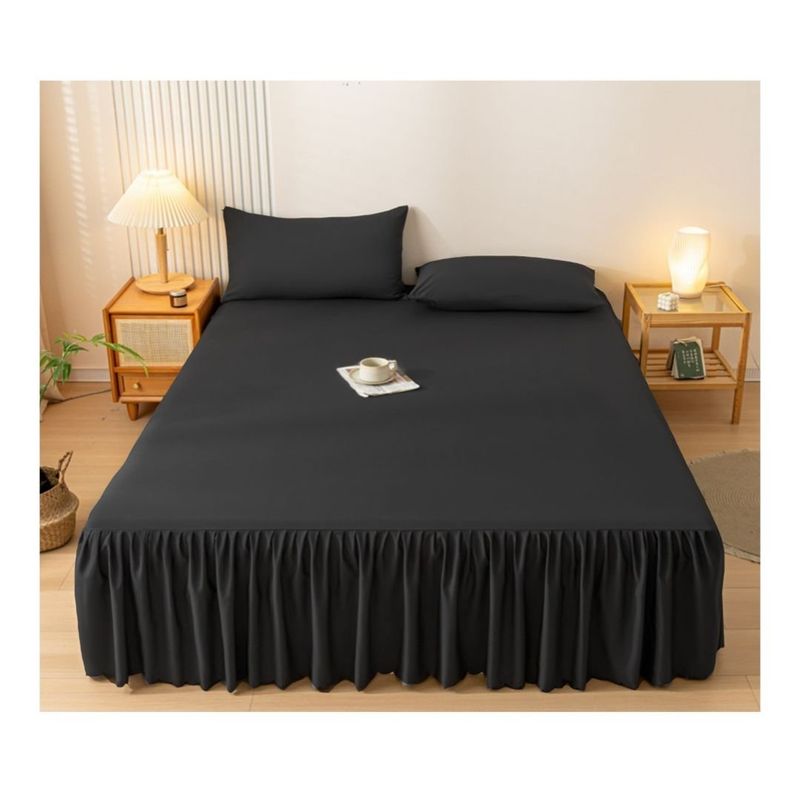 GENERICO - Faldón de Cama King Plazas Protector Base - Negro