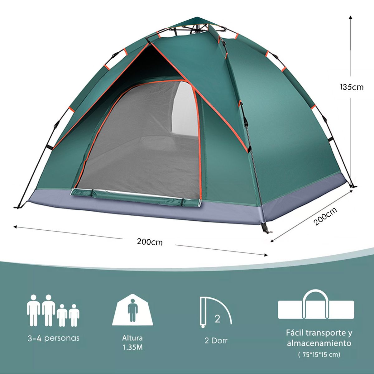 ELEMENT DESIGN - Carpa ligera automática para 4 personas ventilación