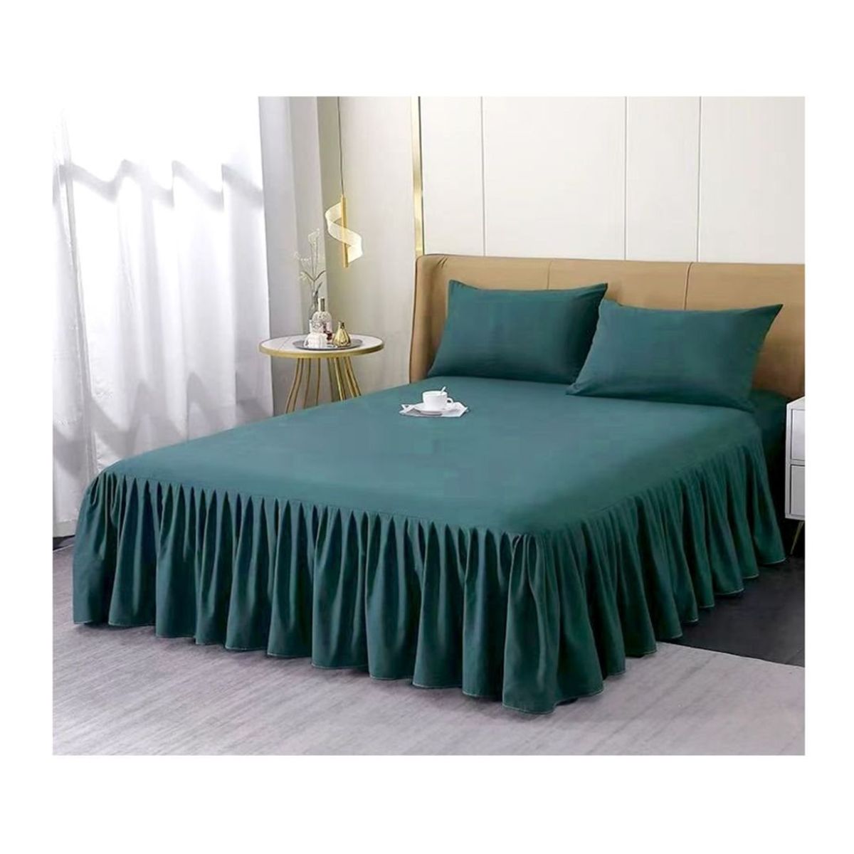 GENERICO - Faldón de Cama King Plazas Protector Base - Verde Oscuro