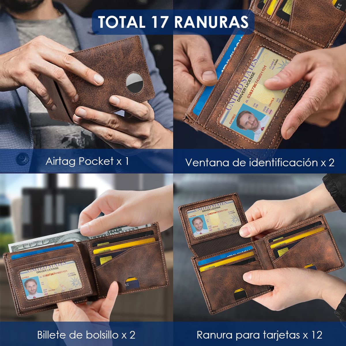 SLOWTON - Billetera De Cuero Para Hombre Rfid Con Soporte Airtag