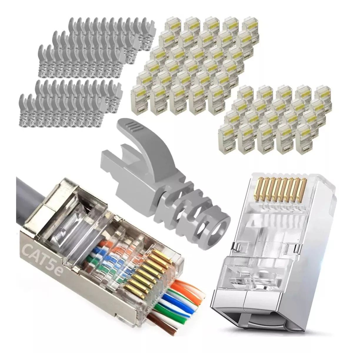 KUANGYE - Cat5e X50 Conector Ez Rj45 Funda Metal Blindado Terminal Red