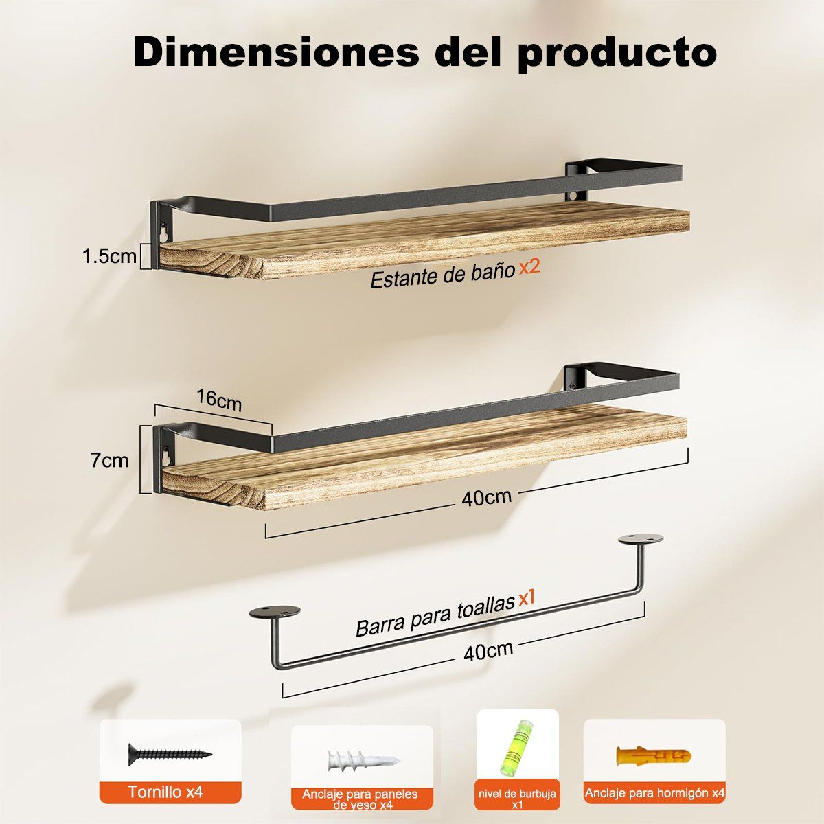 BITART - Repisas Flotantes De Madera Modernas Kit X2 Colores