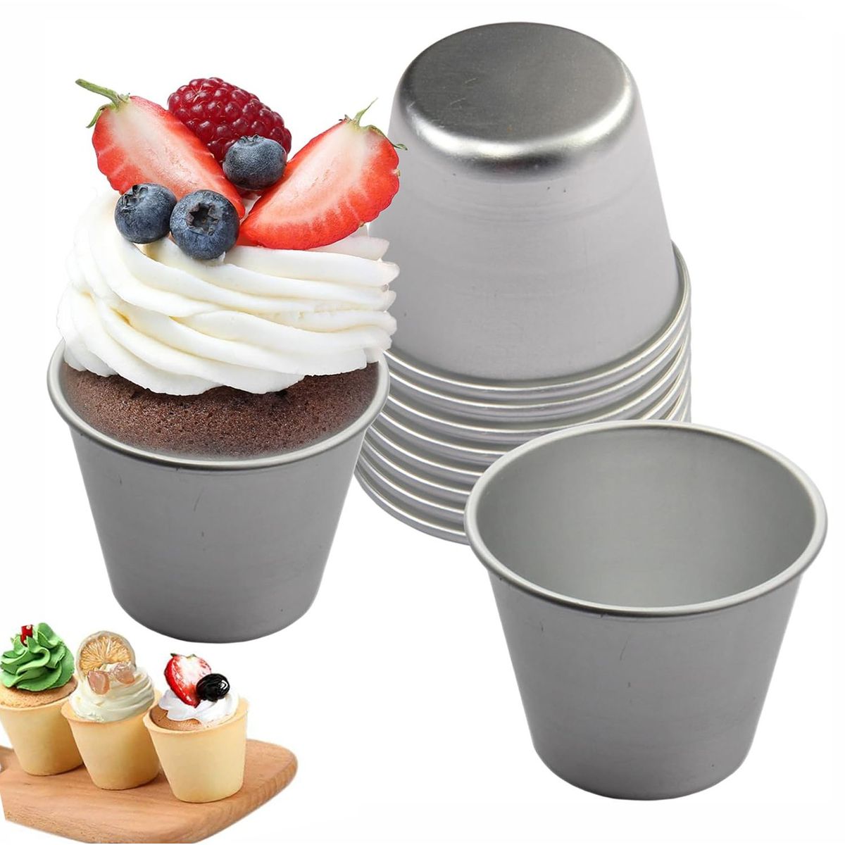 KUANGYE - Pack 10 Moldes Muffins O Galletas Queque  Individual Aluminio