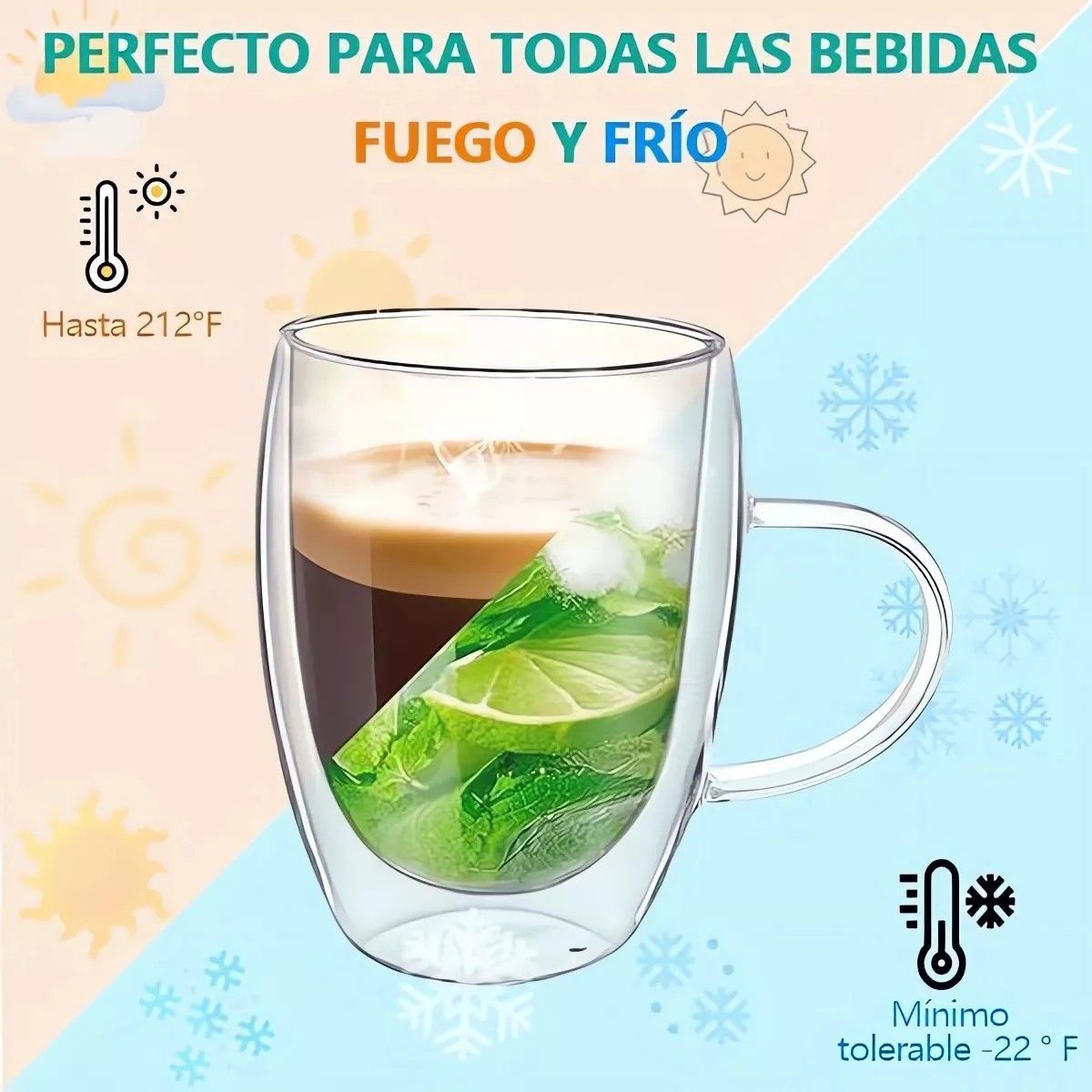 KUANGYE - Taza Tazon Café Capuchino Doble Pared 450ml 2Pcs