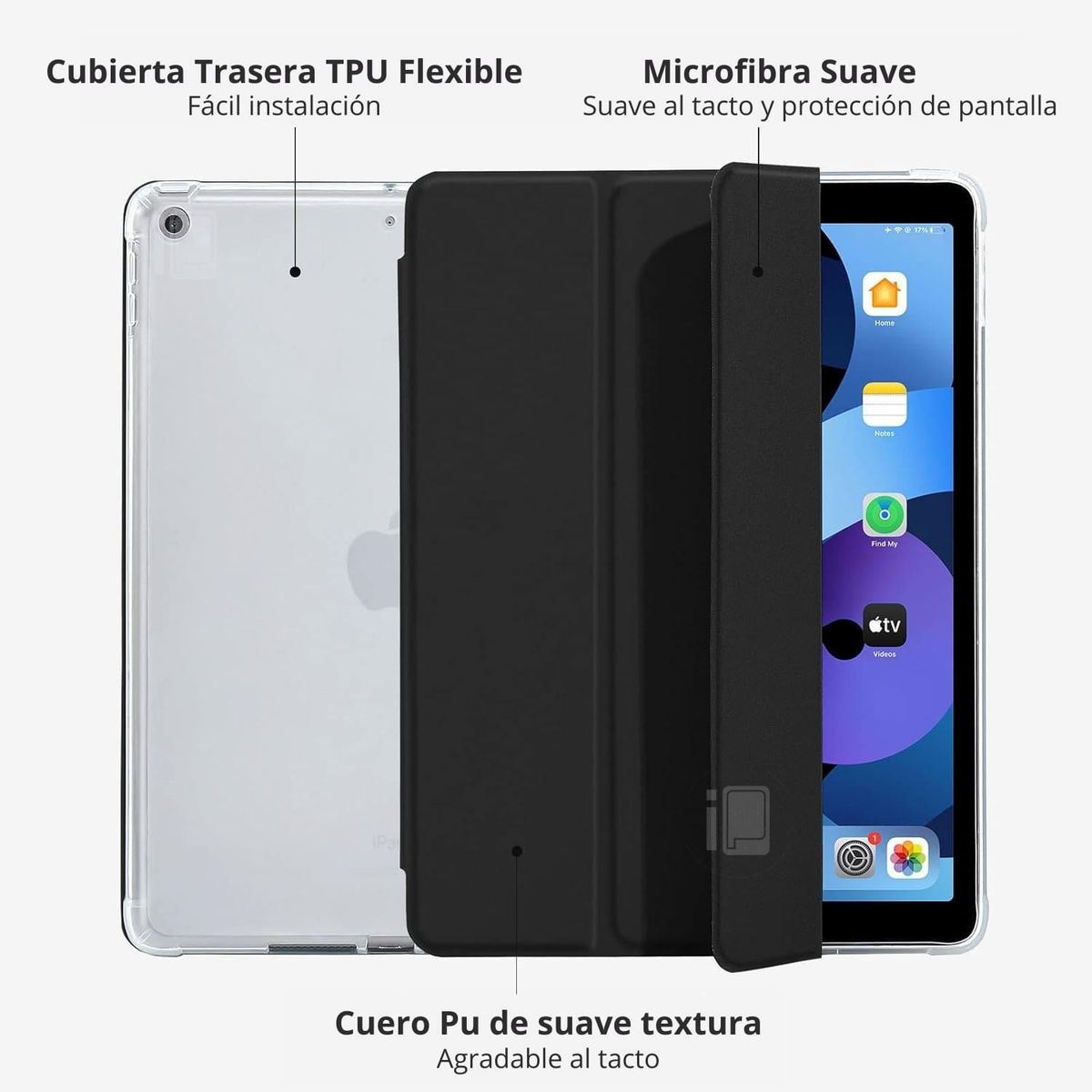 GENERICO - Funda Para iPad 10.2 7 y 8 Ranura Lápiz Y Atrás Traslúcida - Negro