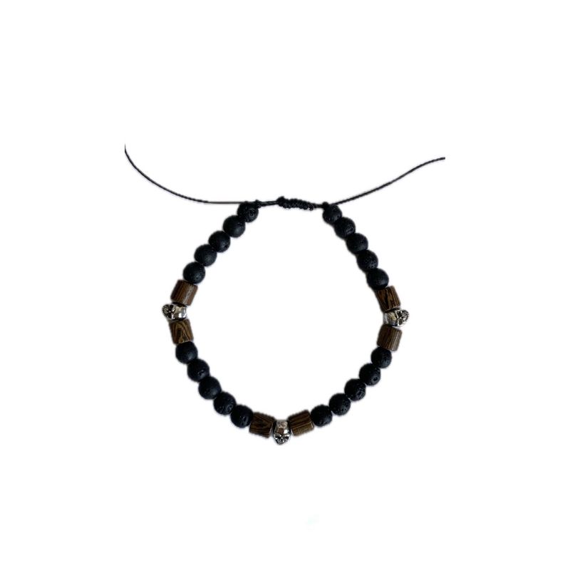 GENERICO - Pulsera cuentas piedra volcánica calavera y madera Cierre deslizante