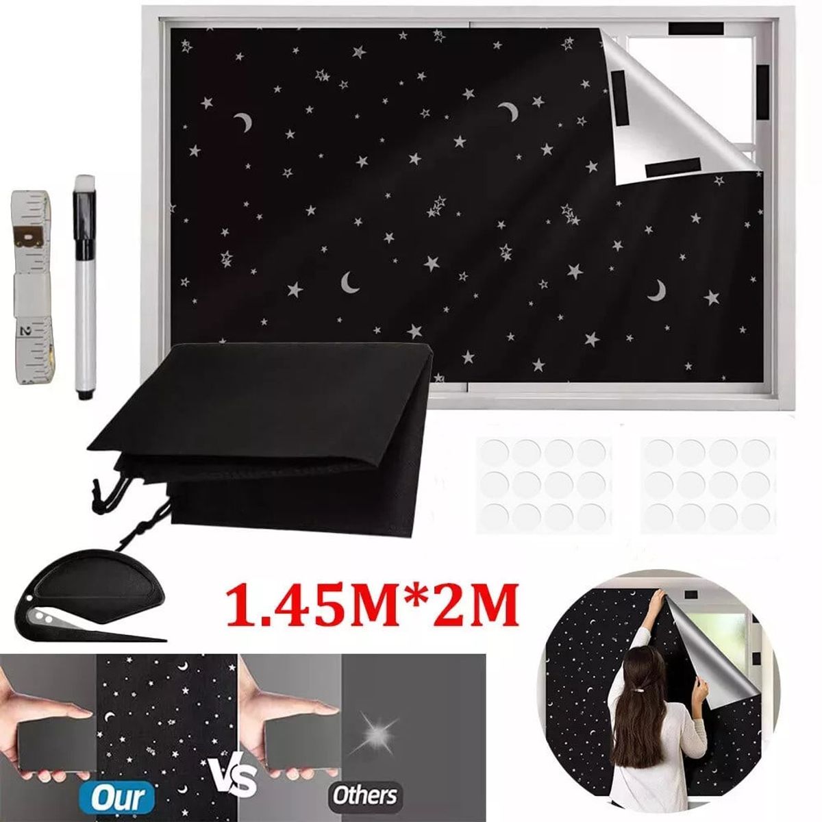 KUANGYE - Cortinas Opacas Portátiles Film Privacidad Pelicula, 1,45 X 2 M