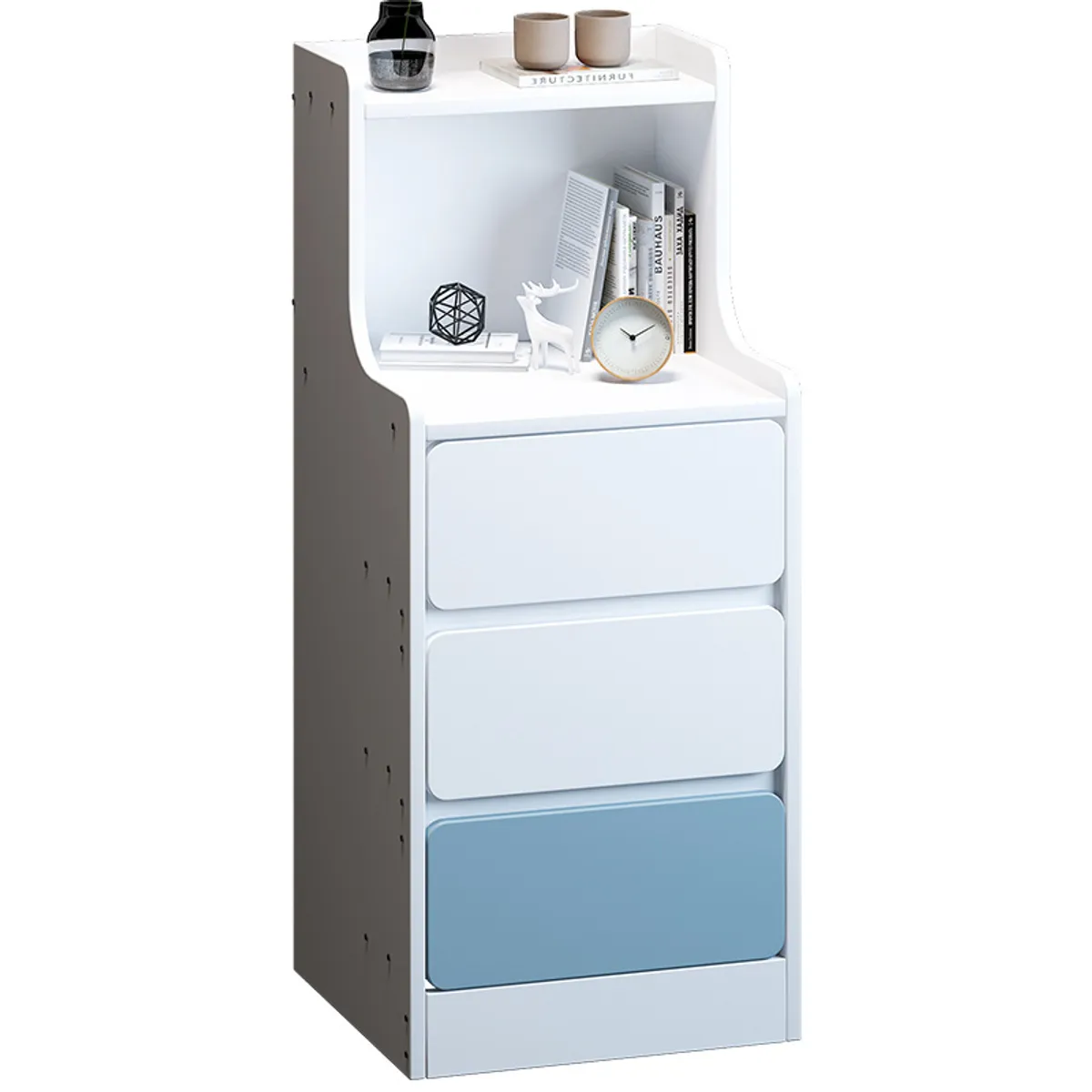 BITART - Mesita de Noche Alta con 3 Cajones y Estantes de Almacenamiento