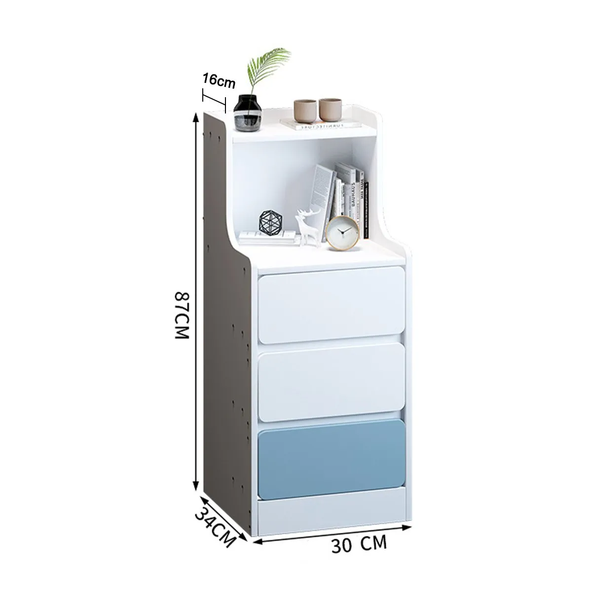 BITART - Mesita de Noche Alta con 3 Cajones y Estantes de Almacenamiento