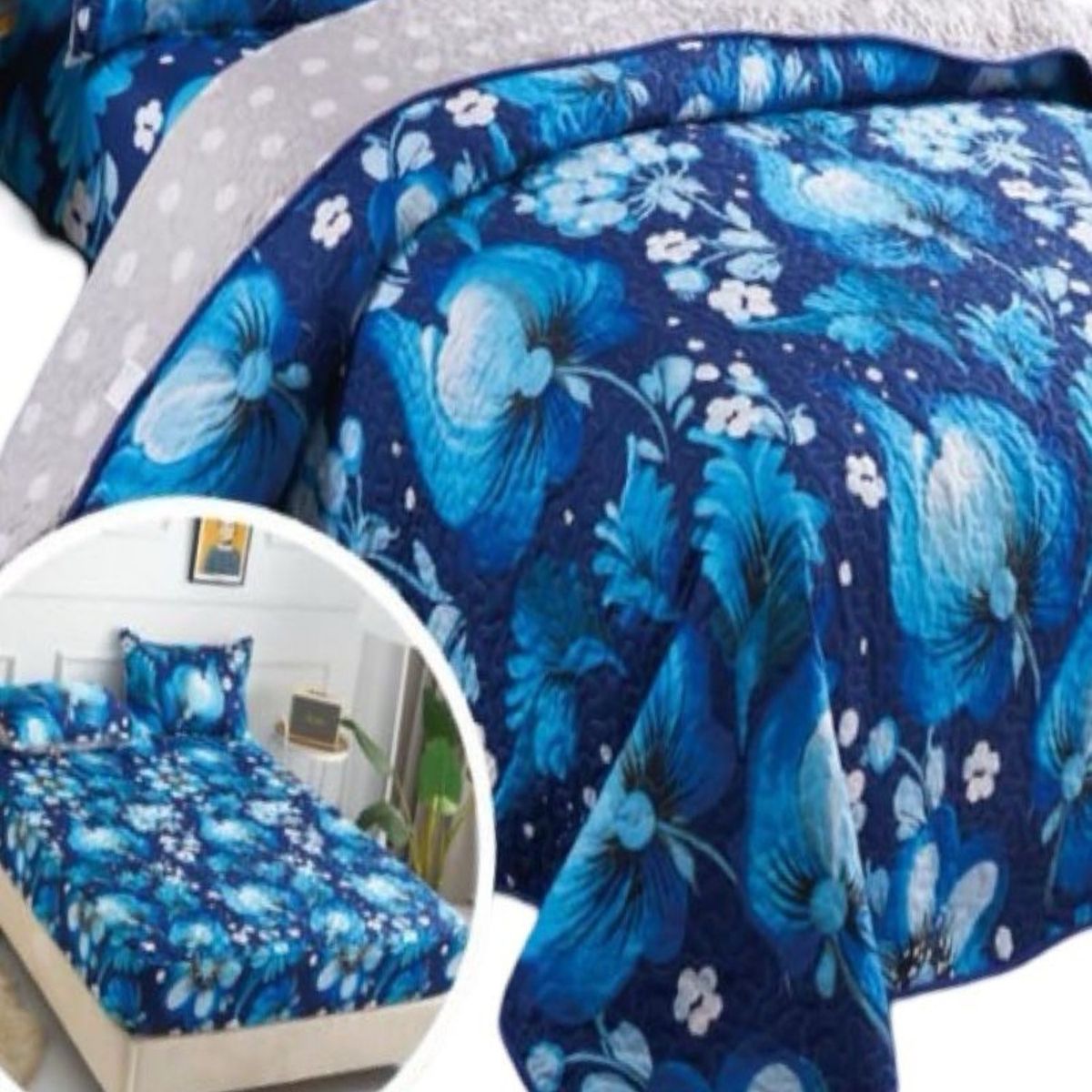 GENERICO - CUBRECAMA VERANO QUILT 5 PIEZAS CON JUEGO DE SÁBANAS