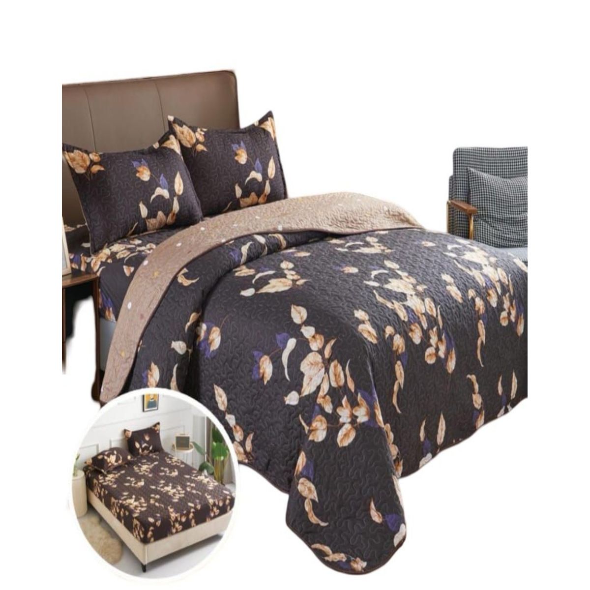 GENERICO - CUBRECAMA VERANO QUILT 5 PIEZAS CON JUEGO DE SÁBANAS