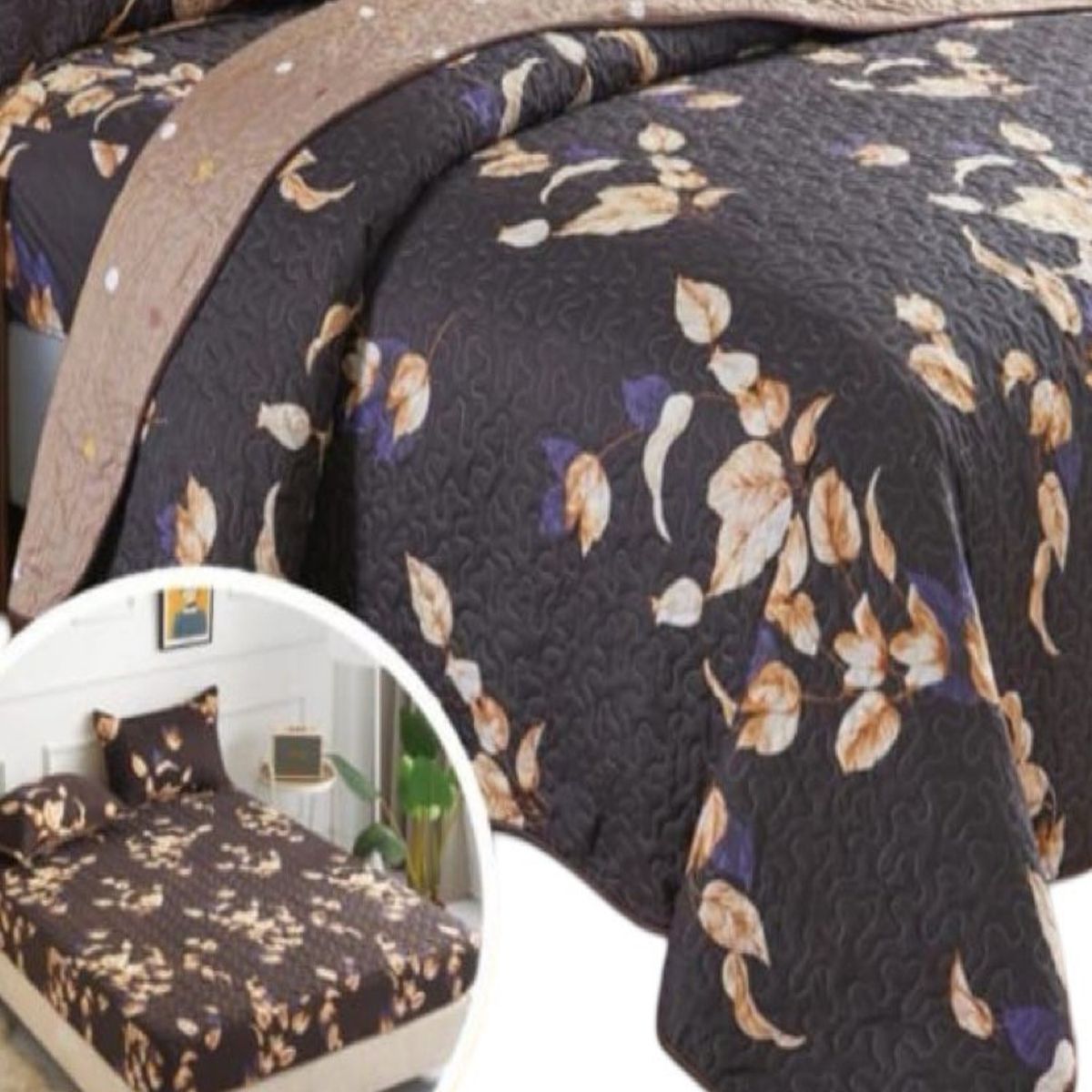 GENERICO - CUBRECAMA VERANO QUILT 5 PIEZAS CON JUEGO DE SÁBANAS