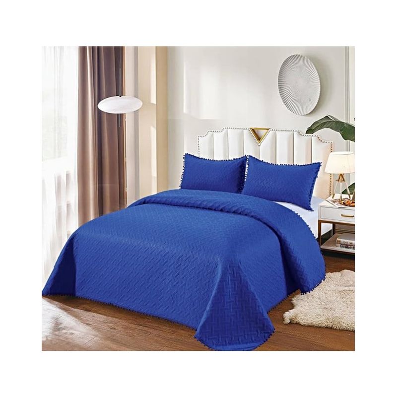 GENERICO - COLCHA QUILT DE VERANO CON POMPONES  2 PLAZAS