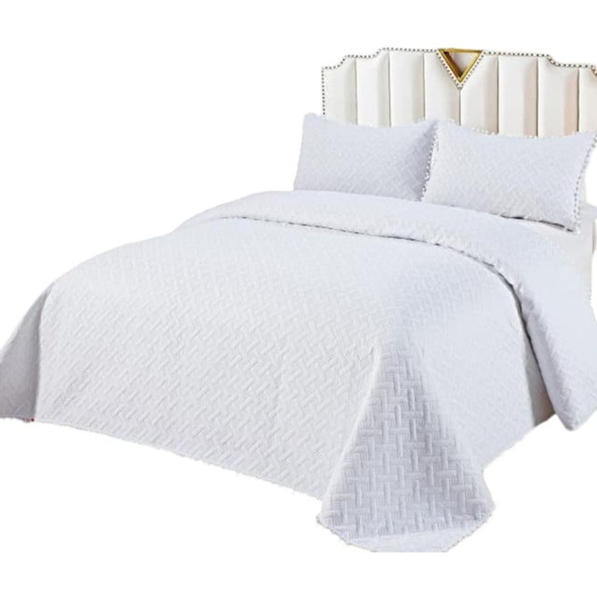 GENERICO - CUBRECAMA QUILT DE VERANO CON POMPONES  PLAZA Y MEDIA