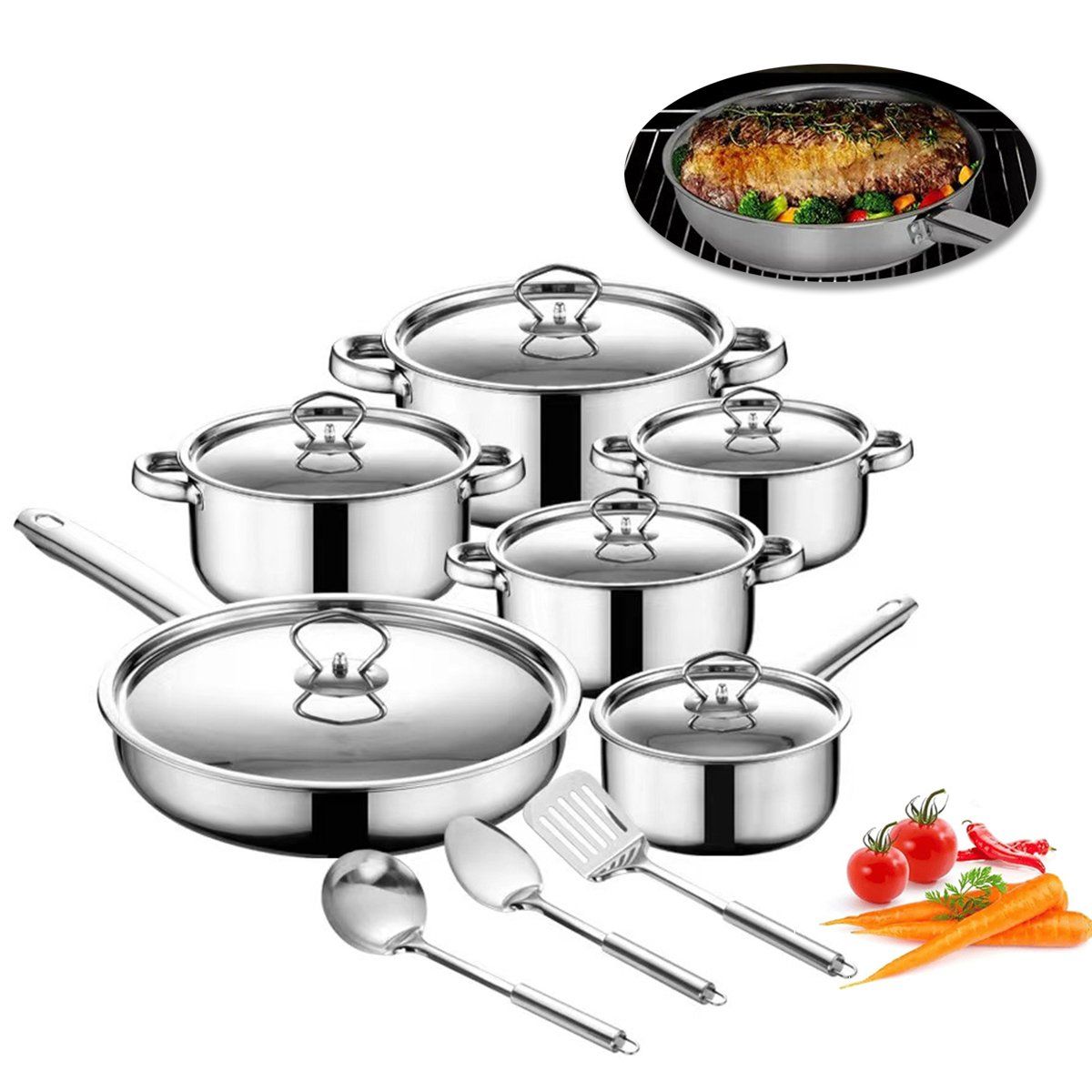 BITART - 15 Piezas Juego Utensilios Cocina Acero Inoxidable Fondo Grueso