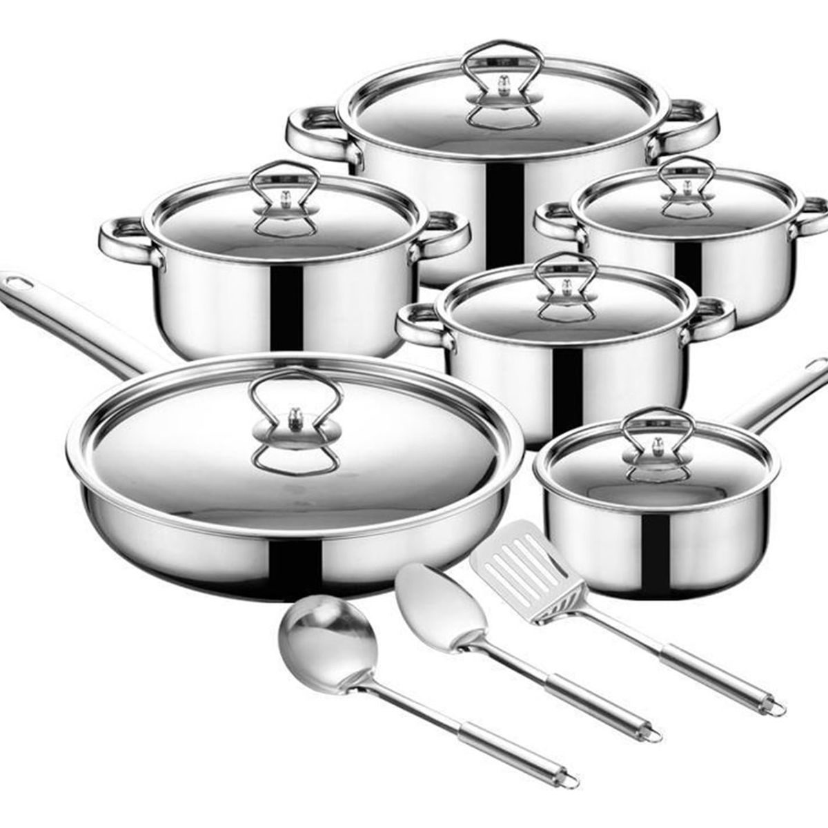 EVERSO - 15 Piezas Bateria Cocina Cacerolas  Juego De Ollas Acero Inox