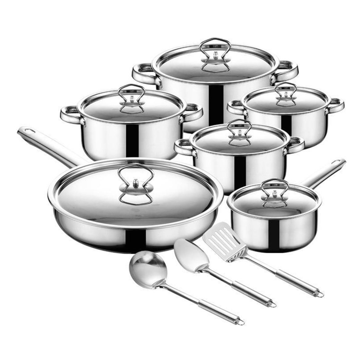 EVERSO - 15 Piezas Bateria Cocina Cacerolas  Juego De Ollas Acero Inox