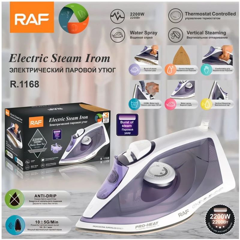 RAF - Plancha De Ropa A Vapor Con Suela De Cerámica Antiadherente