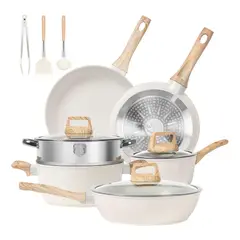 EVERSO - 12 Piezas Bateria De Cocina Ollas Granito Antiadherente Blanco