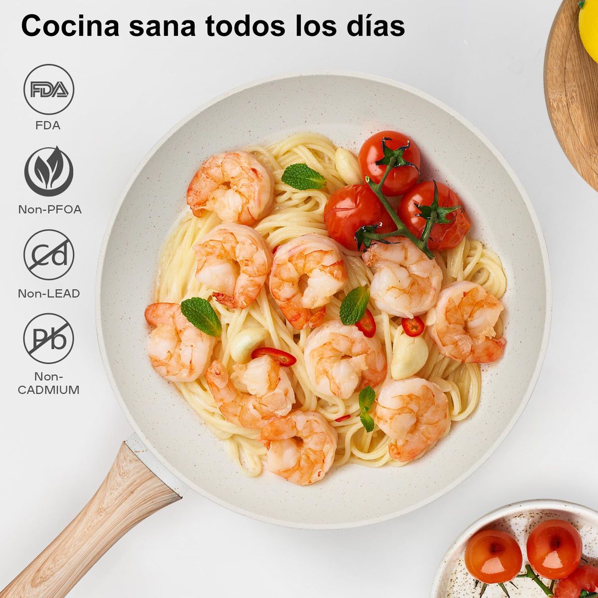 EVERSO - 12 Piezas Bateria De Cocina  Ollas Granito Antiadherente Blanco