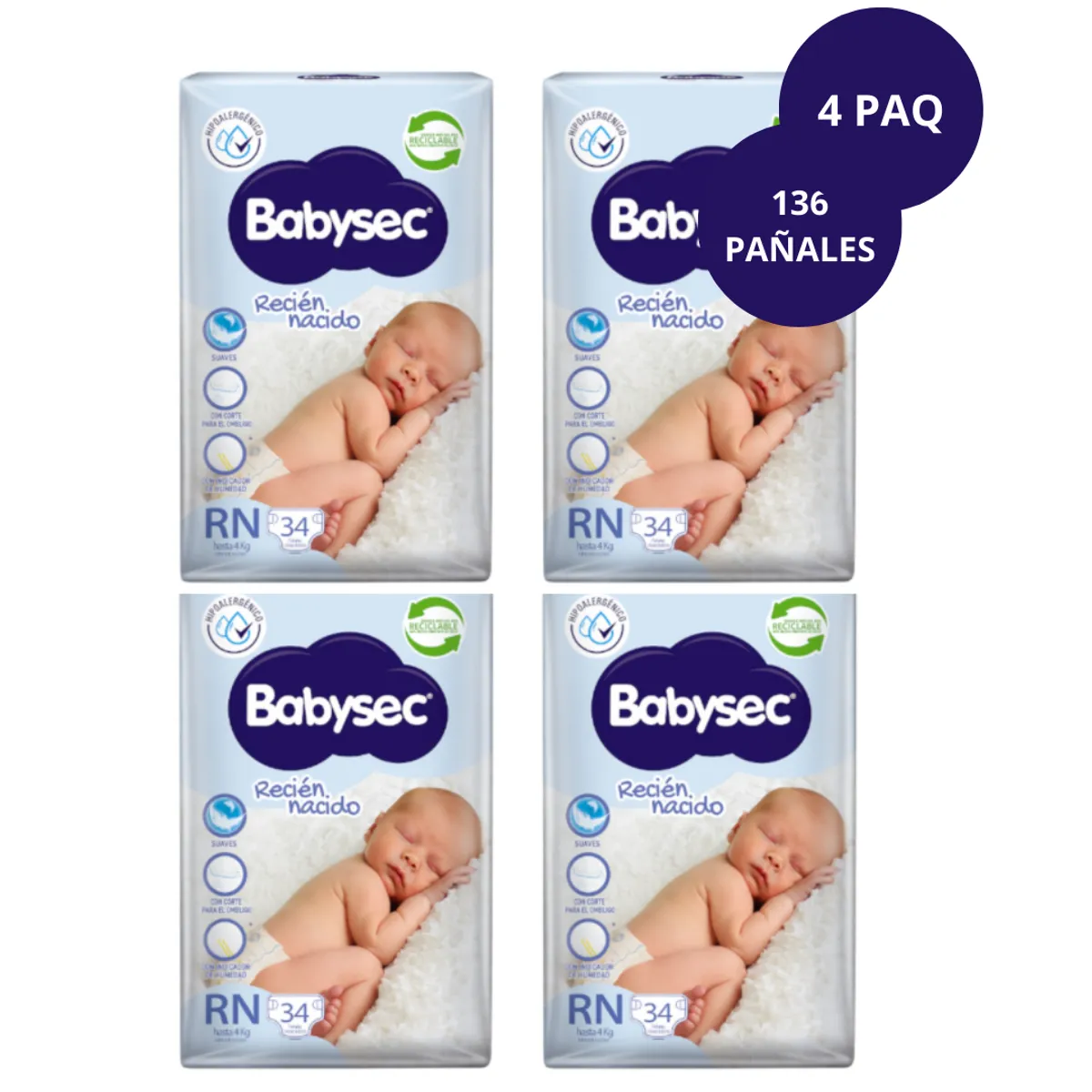 BABYSEC - Pañales Babysec Recien Nacido 4 Paq