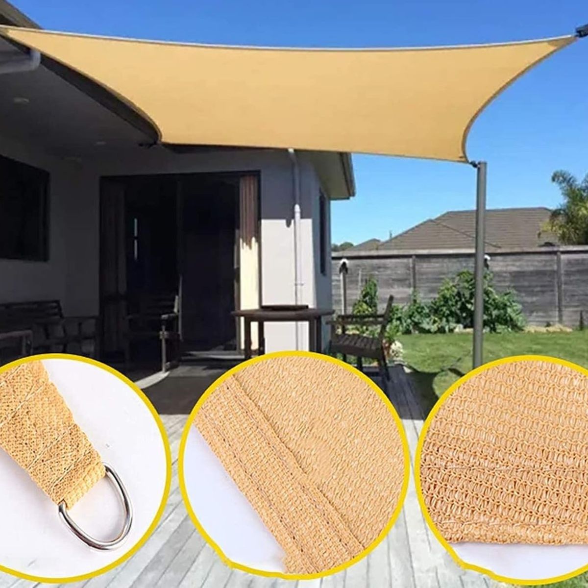 WAKESHOME - Toldo de Lona Cuadrada Vela para Sombra Parasol Permeable 2x2