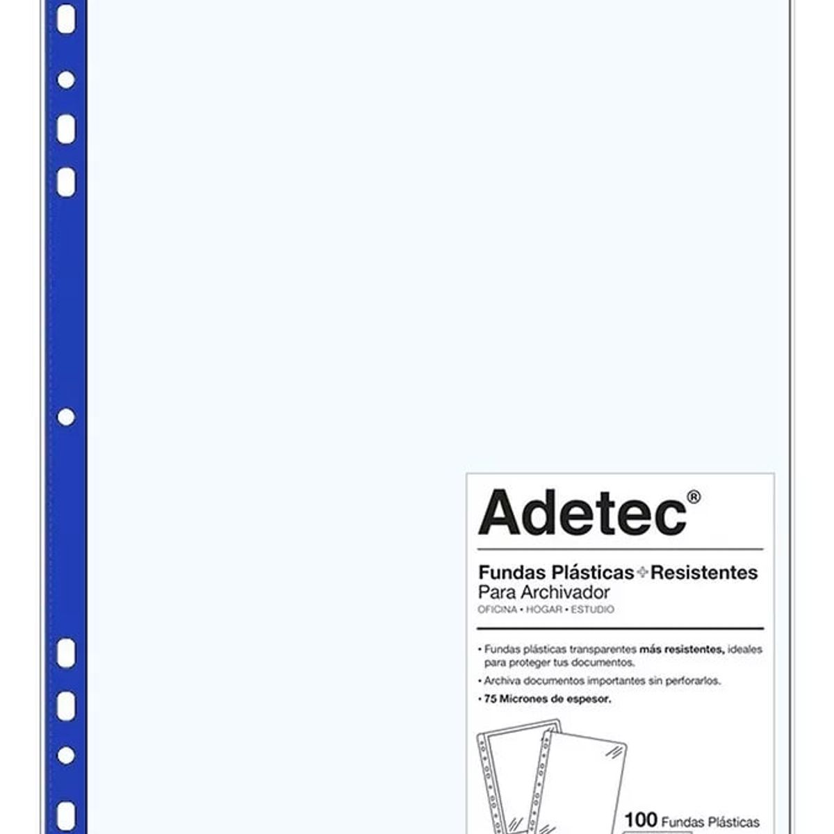ADETEC - Funda Resistente Para Archivador Oficio Azul 100 Unidades