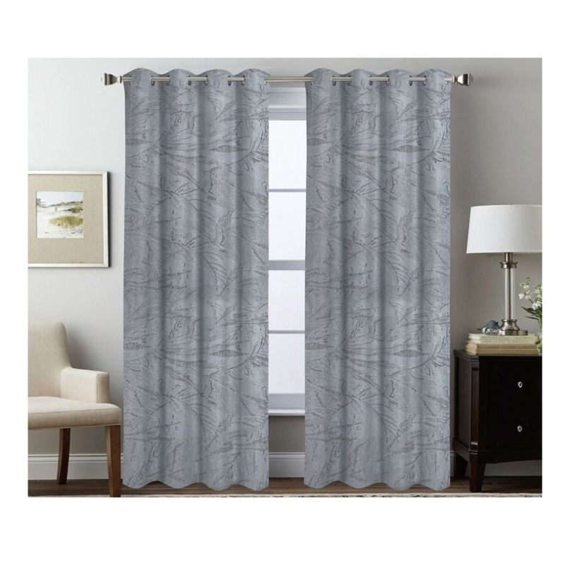 GENERICO - Cortina Blackout Jacquard Engomadas 2 Paños 140 x 230 cm - Gris Ramas
