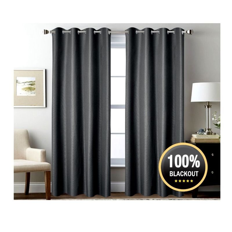 GENERICO - Cortina Blackout Lino Engomadas Set 2 Paños 140 x 230 cm - Negro