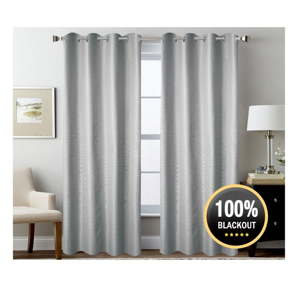 GENERICO - Cortina Blackout Lino Engomadas Set 2 Paños 140 x 230 cm - Gris Claro