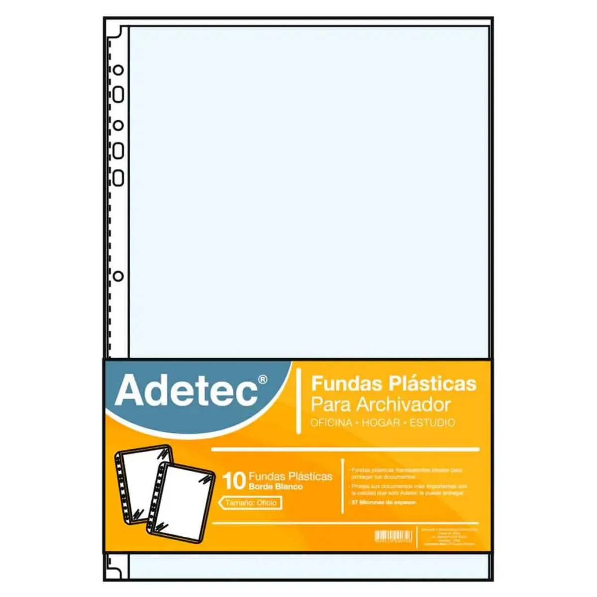 ADETEC - Funda Plástica Para Archivador Oficio Blanco 10 Unidades